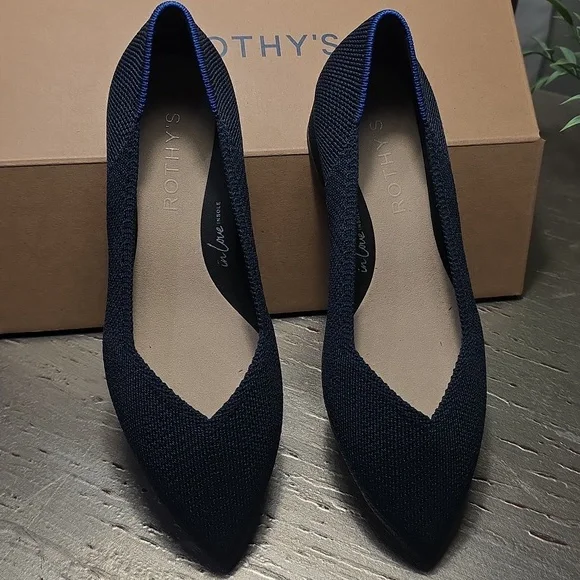 NIB Rothy’s The High Point Navy‎ Herringbone Low block Heels 5 - Picture 3 of 6